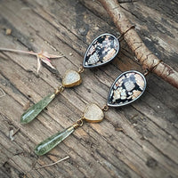 Snakeskin Wrasse, Drusy, and Actinolite in Quartz Earrings